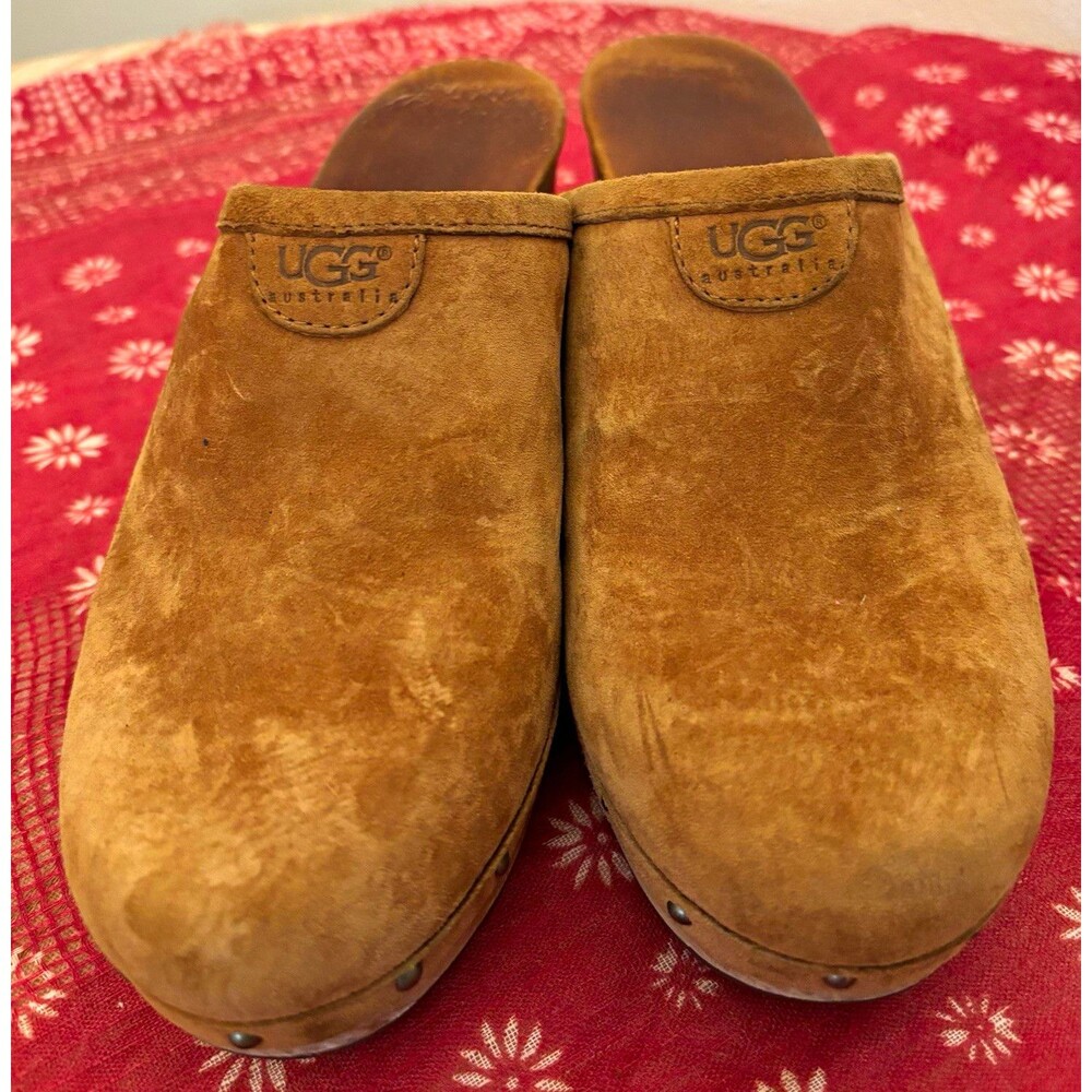 UGG Women’s Brown Suede Studded Logo Clog Mule Slip-On Shoes US 8